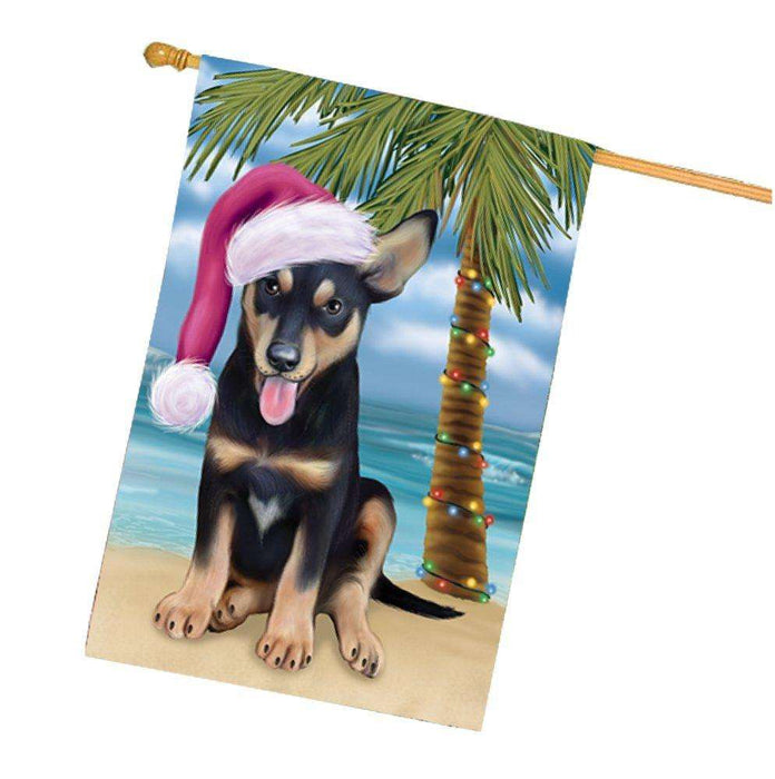 Christmas Holidays Summer Time Australian Kelpie Puppy on Beach Wearing Santa Hat House Flag FLG152