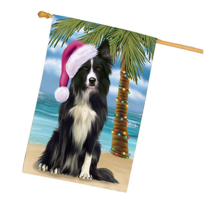 Christmas Holidays Summer Time Border Collie Dog on Beach Wearing Santa Hat House Flag FLG166