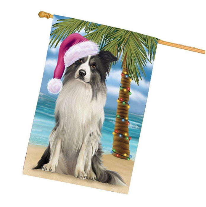Christmas Holidays Summer Time Border Collie Dog on Beach Wearing Santa Hat House Flag FLG167