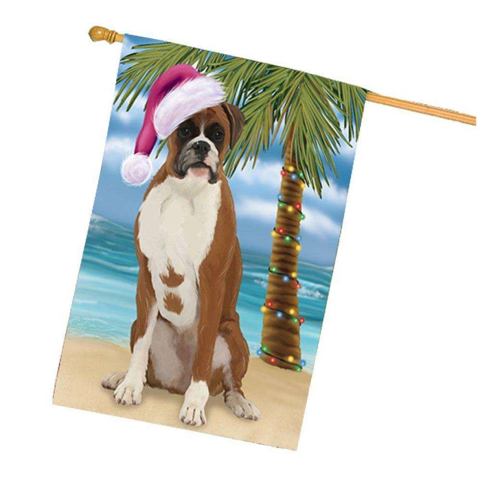 Christmas Holidays Summer Time Boxer Dog on Beach Wearing Santa Hat House Flag FLG168