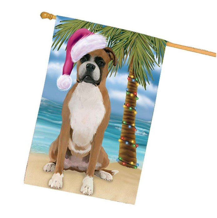 Christmas Holidays Summer Time Boxer Dog on Beach Wearing Santa Hat House Flag FLG169