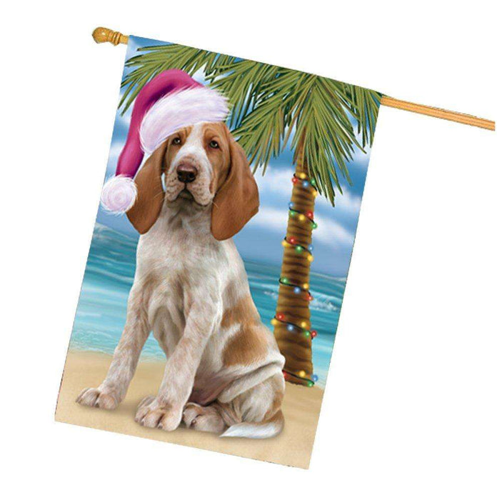 Christmas Holidays Summer Time Bracco Italiano Dog on Beach Wearing Santa Hat House Flag FLG170
