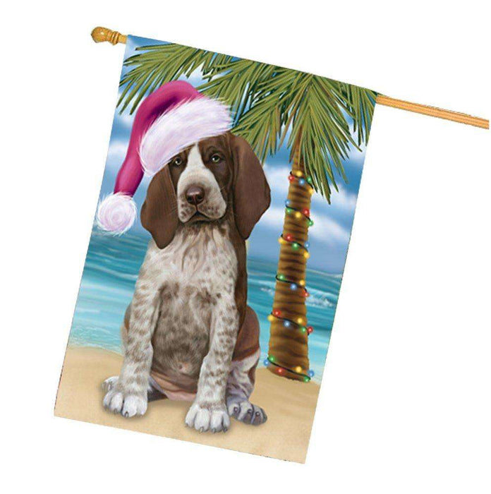 Christmas Holidays Summer Time Bracco Italiano Dog on Beach Wearing Santa Hat House Flag FLG171
