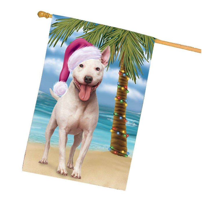 Christmas Holidays Summer Time Bull Terrier Dog on Beach Wearing Santa Hat House Flag FLG172