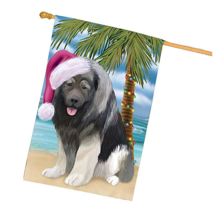 Christmas Holidays Summer Time Caucasian Ovcharka Dog on Beach Wearing Santa Hat House Flag FLG174