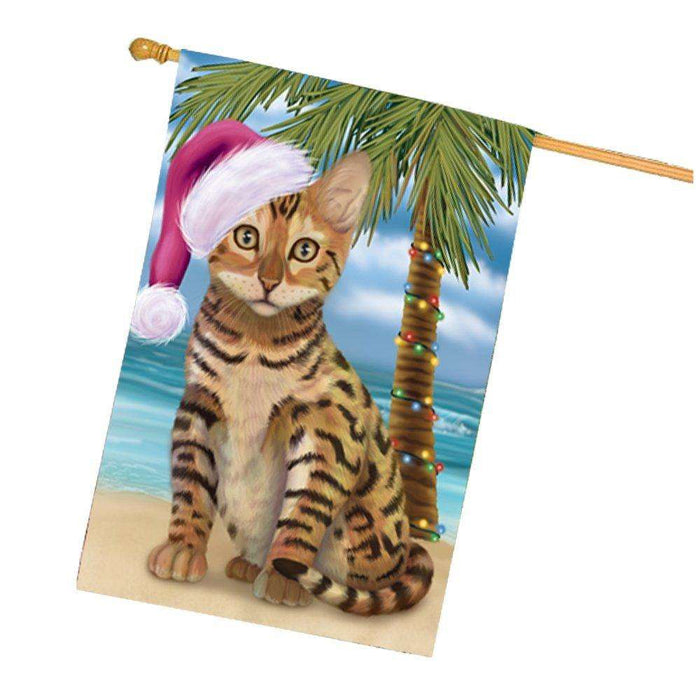 Christmas Holidays Summer Time Chinese Li Hua Kitten on Beach Wearing Santa Hat House Flag FLG176