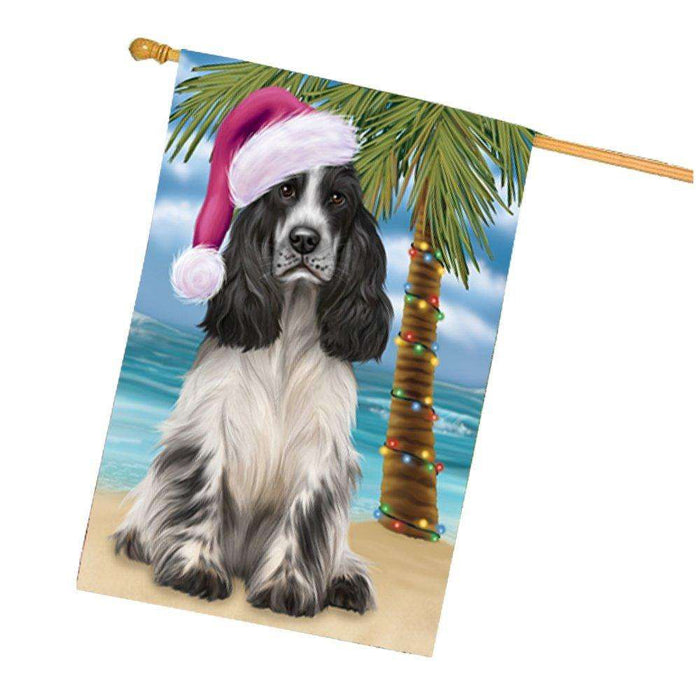 Christmas Holidays Summer Time Cocker Spaniel Dog on Beach Wearing Santa Hat House Flag FLG177