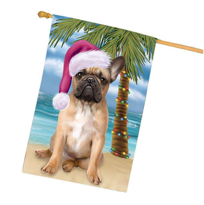 Christmas Holidays Summer Time French Bulldog on Beach Wearing Santa Hat House Flag FLG181