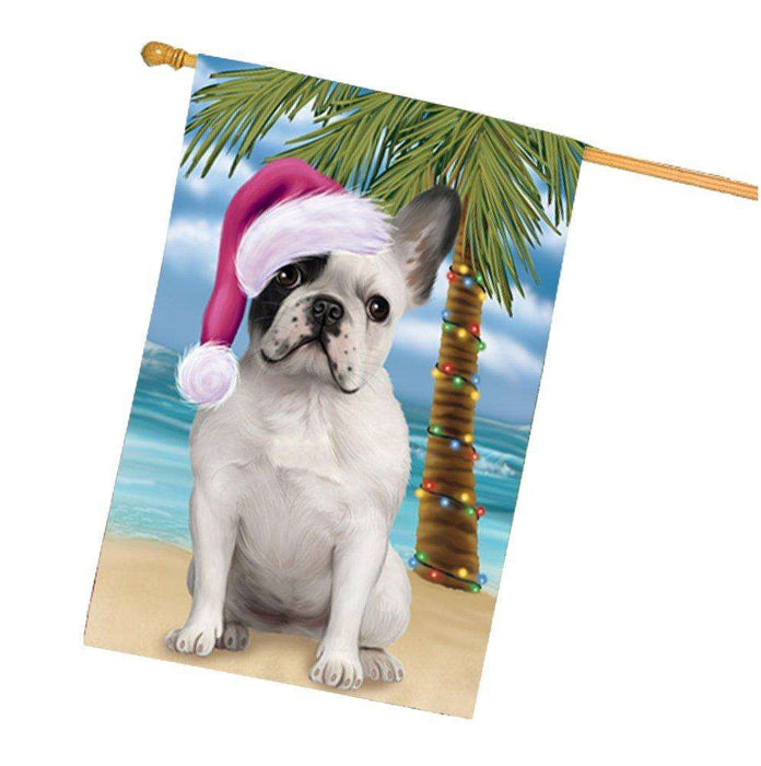 Christmas Holidays Summer Time French Bulldog on Beach Wearing Santa Hat House Flag FLG182