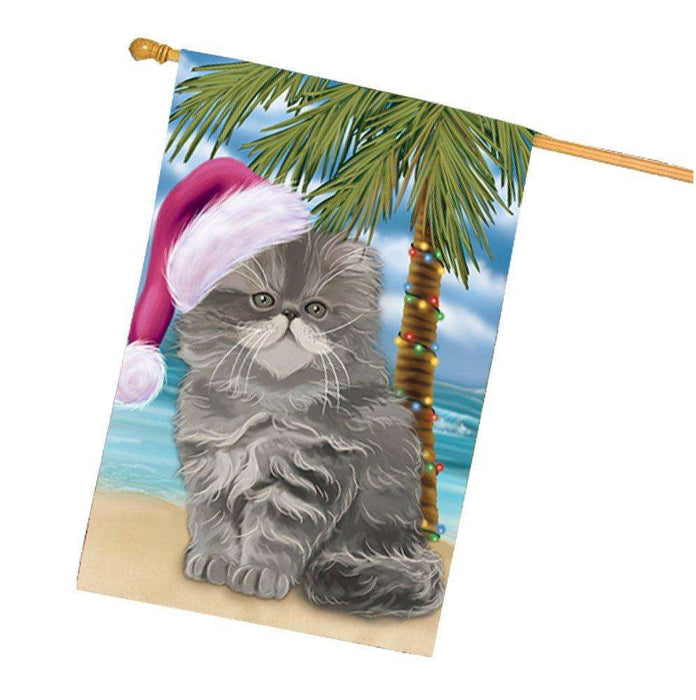 Christmas Holidays Summer Time Persian Cat on Beach Wearing Santa Hat House Flag FLG191