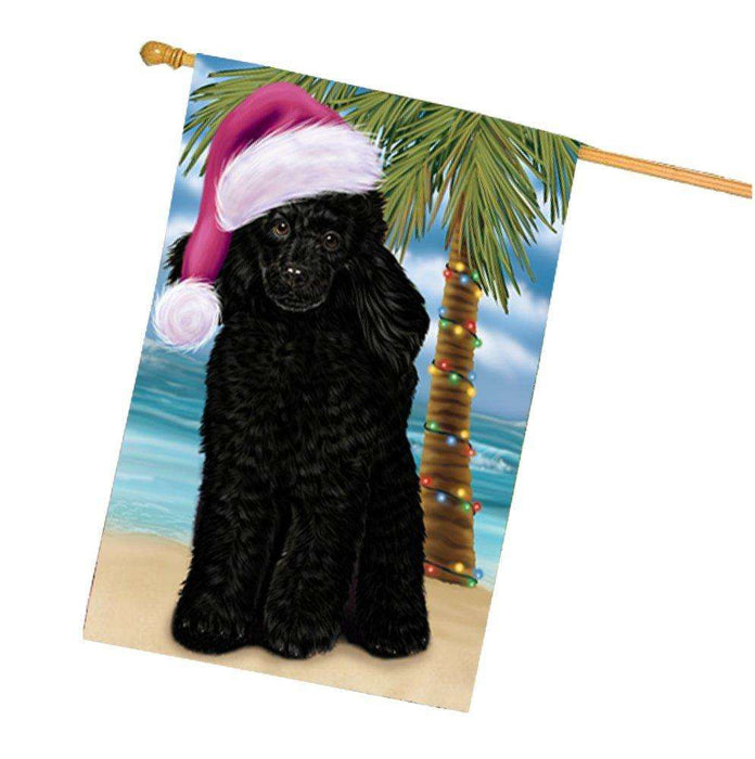 Christmas Holidays Summer Time Poodle Dog on Beach Wearing Santa Hat House Flag FLG200