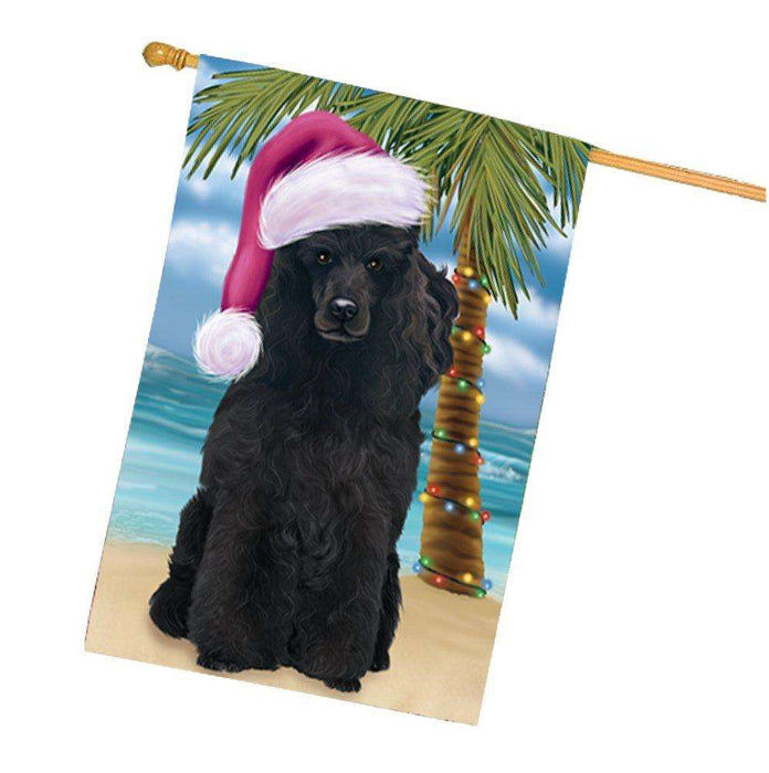 Christmas Holidays Summer Time Poodle Dog on Beach Wearing Santa Hat House Flag FLG202