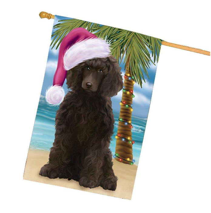 Christmas Holidays Summer Time Poodle Dog on Beach Wearing Santa Hat House Flag FLG203