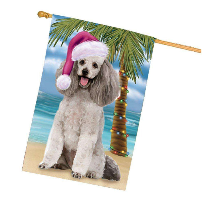 Christmas Holidays Summer Time Poodle Grey Dog on Beach Wearing Santa Hat House Flag FLG201