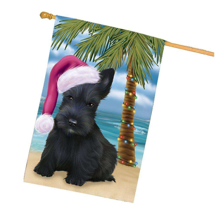 Christmas Holidays Summer Time Scottish Terrier Dog on Beach Wearing Santa Hat House Flag FLG157