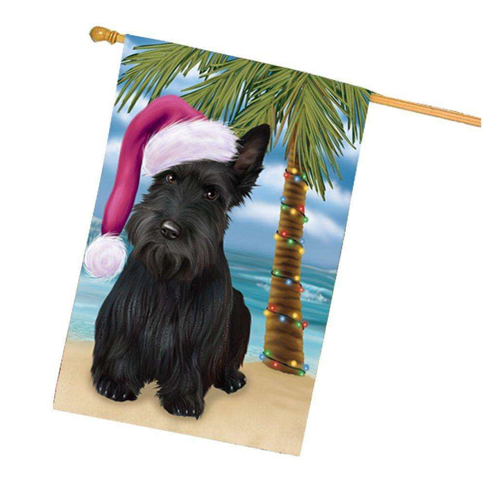 Christmas Holidays Summer Time Scottish Terrier Dog on Beach Wearing Santa Hat House Flag FLG158