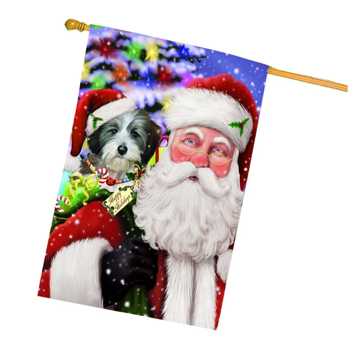 Christmas Holidays Tibetan Terrier Dog with Santa Presents House Flag FLG108