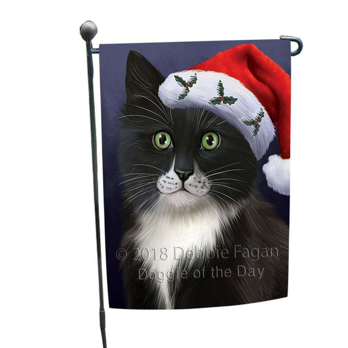 Christmas Holidays Tuxedo Cat Wearing Santa Hat Portrait Head Garden Flag GFLG53568