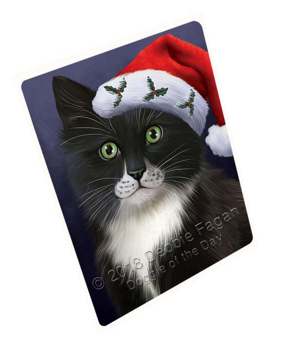 Christmas Holidays Tuxedo Cat Wearing Santa Hat Portrait Head Large Refrigerator / Dishwasher Magnet RMAG81918