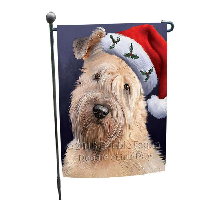 Christmas Holidays Wheaten Terrier Dog Wearing Santa Hat Portrait Head Garden Flag GFLG53569