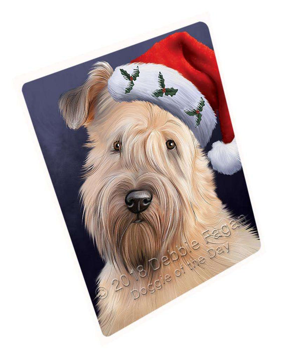 Christmas Holidays Wheaten Terrier Dog Wearing Santa Hat Portrait Head Large Refrigerator / Dishwasher Magnet RMAG81924