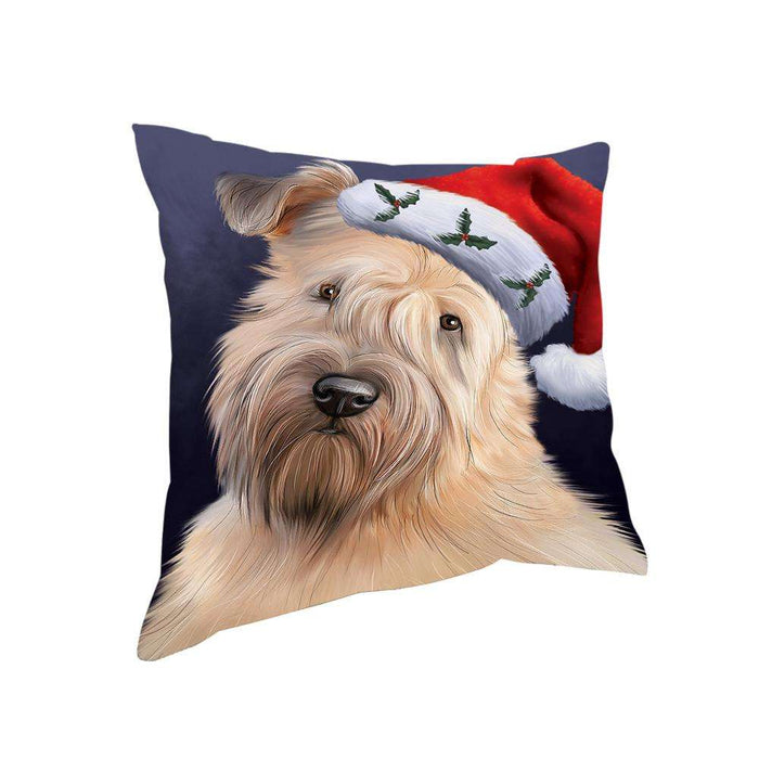 Christmas Holidays Wheaten Terrier Dog Wearing Santa Hat Portrait Head Pillow PIL70652