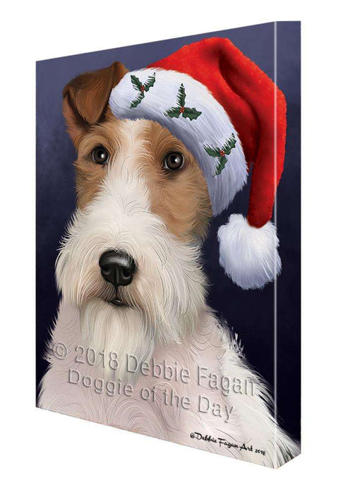 Christmas Holidays Wire Fox Terrier Dog Wearing Santa Hat Portrait Head Canvas Print Wall Art Décor CVS99422
