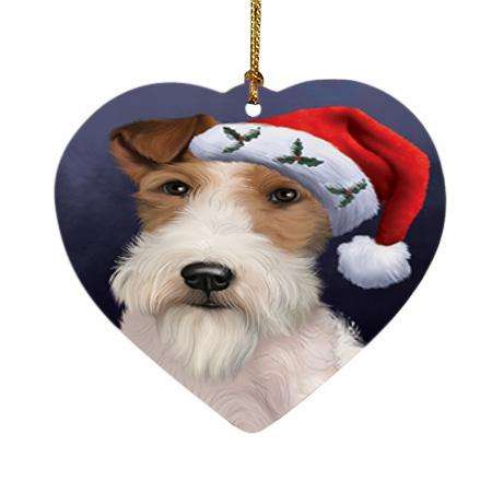 Christmas Holidays Wire Fox Terrier Dog Wearing Santa Hat Portrait Head Heart Christmas Ornament HPOR53508