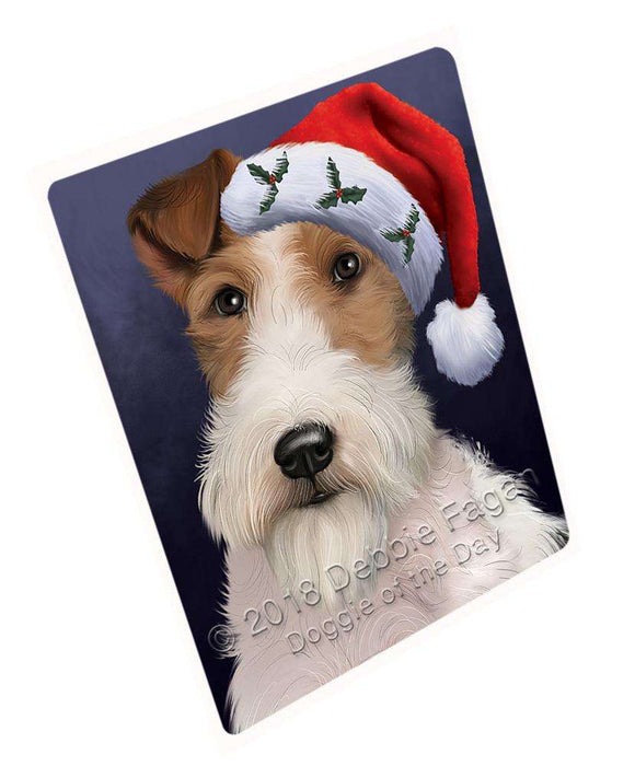 Christmas Holidays Wire Fox Terrier Dog Wearing Santa Hat Portrait Head Large Refrigerator / Dishwasher Magnet RMAG81930