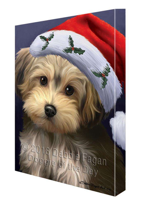 Christmas Holidays Yorkipoo Dog Wearing Santa Hat Portrait Head Canvas Print Wall Art Décor CVS99431