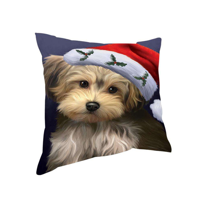 Christmas Holidays Yorkipoo Dog Wearing Santa Hat Portrait Head Pillow PIL70660