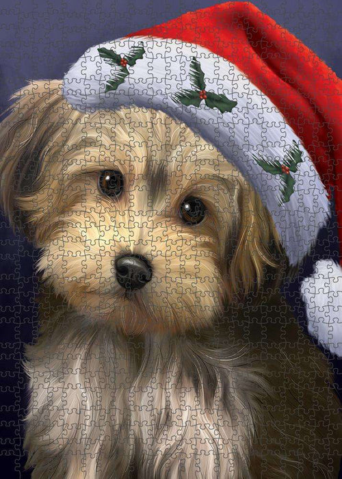 Christmas Holidays Yorkipoo Dog Wearing Santa Hat Portrait Head Puzzle with Photo Tin PUZL81192