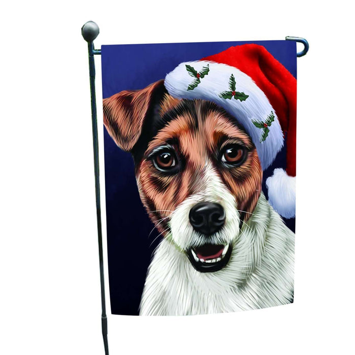 Christmas Jack Russel Dog Holiday Portrait with Santa Hat Garden Flag