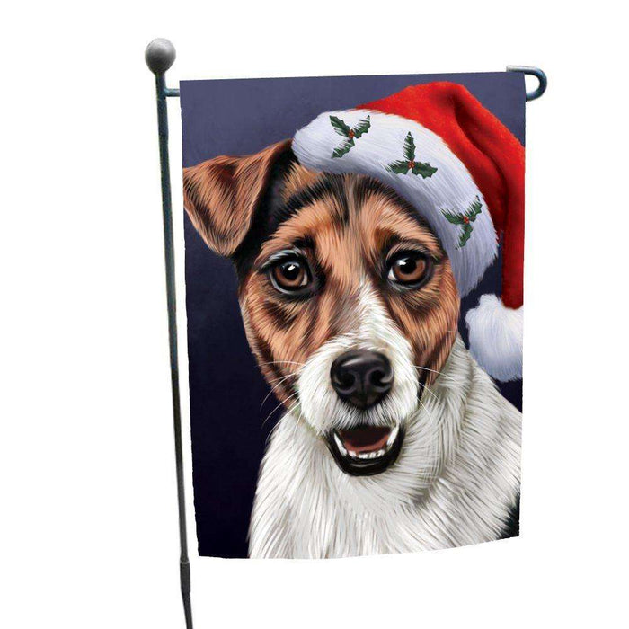 Christmas Jack Russel Dog Holiday Portrait with Santa Hat Garden Flag