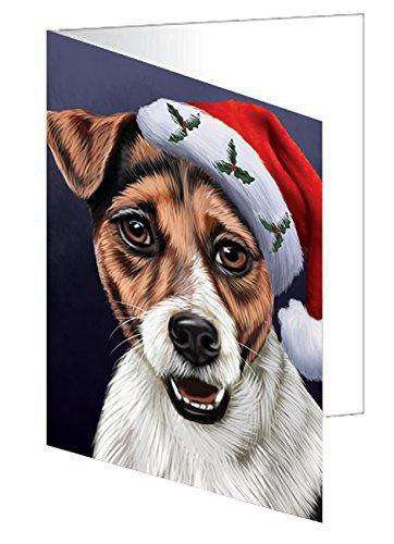 Christmas Jack Russell Dog Holiday Portrait with Santa Hat Handmade Artwork Assorted Pets Greeting Cards and Note Cards with Envelopes for All Occasions and Holiday Seasons