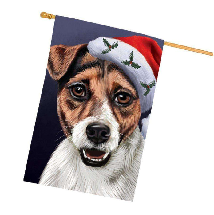 Christmas Jack Russell Dog Holiday Portrait with Santa Hat House Flag
