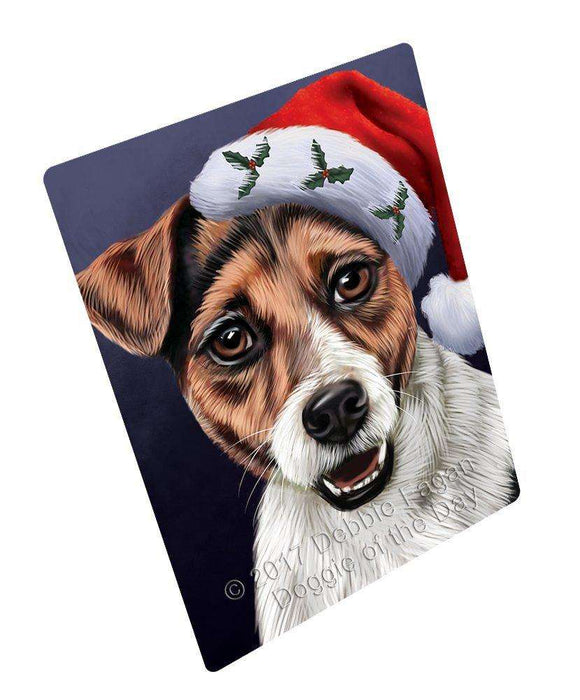 Christmas Jack Russell Dog Holiday Portrait with Santa Hat Magnet