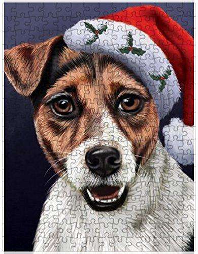 Christmas Jack Russell Dog Holiday Portrait with Santa Hat Puzzle with Photo Tin
