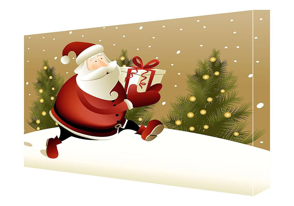 Christmas Jolly Santa with Present Canvas 11 x 14