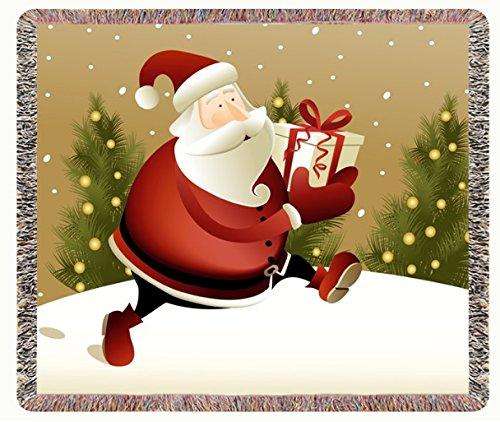 Christmas Jolly Santa with Present Woven Throw Blanket 54 X 38