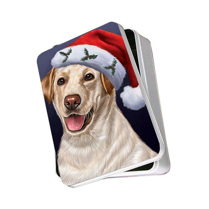 Christmas Labrador Dog Holiday Portrait with Santa Hat Photo Storage Tin