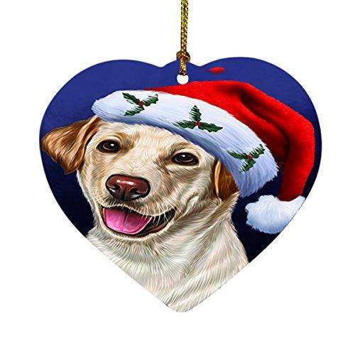 Christmas Labradors Dog Holiday Portrait with Santa Hat Heart Ornament D033