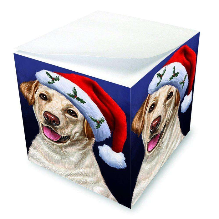 Christmas Labradors Dog Holiday Portrait with Santa Hat Note Cube D029