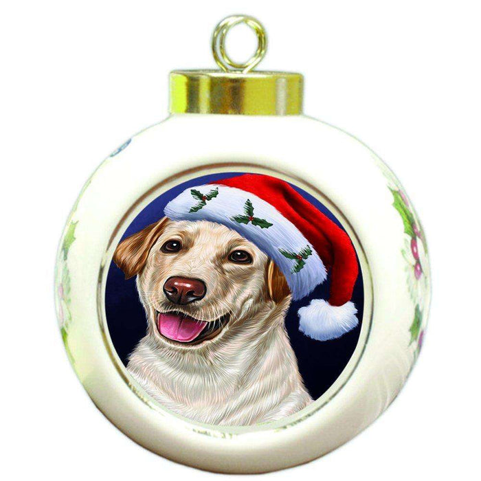 Christmas Labradors Dog Holiday Portrait with Santa Hat Round Ball Ornament D033