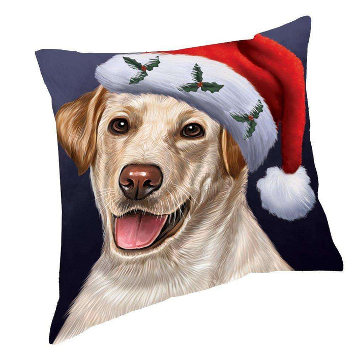 Christmas Labradors Dog Holiday Portrait with Santa Hat Throw Pillow