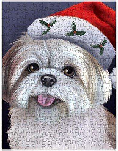 Christmas Lhasa Apso Dog Holiday Portrait with Santa Hat Puzzle with Photo Tin D008 (300 pc.)