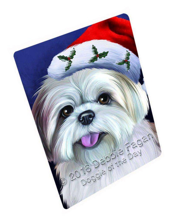 Christmas Lhasa Apso Dog Holiday Portrait with Santa Hat Tempered Cutting Board