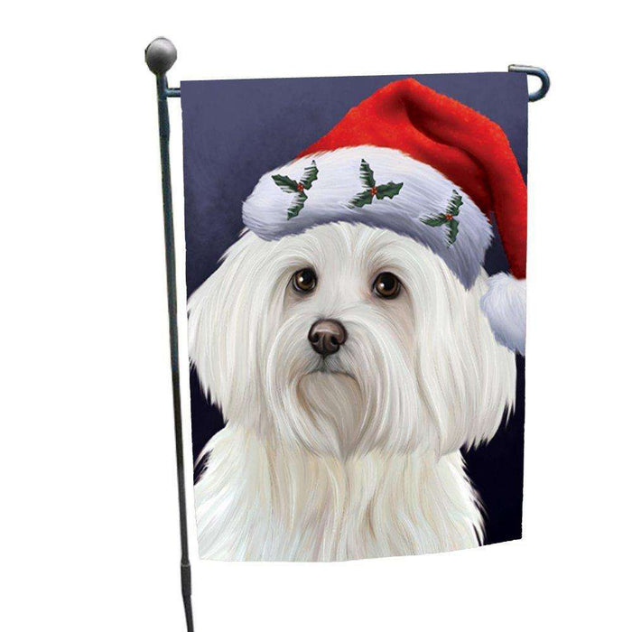 Christmas Maltese Dog Holiday Portrait with Santa Hat Garden Flag