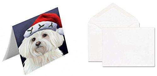 Christmas Maltese Dog Holiday Portrait with Santa Hat Handmade Artwork Assorted Pets Greeting Cards and Note Cards with Envelopes for All Occasions and Holiday Seasons