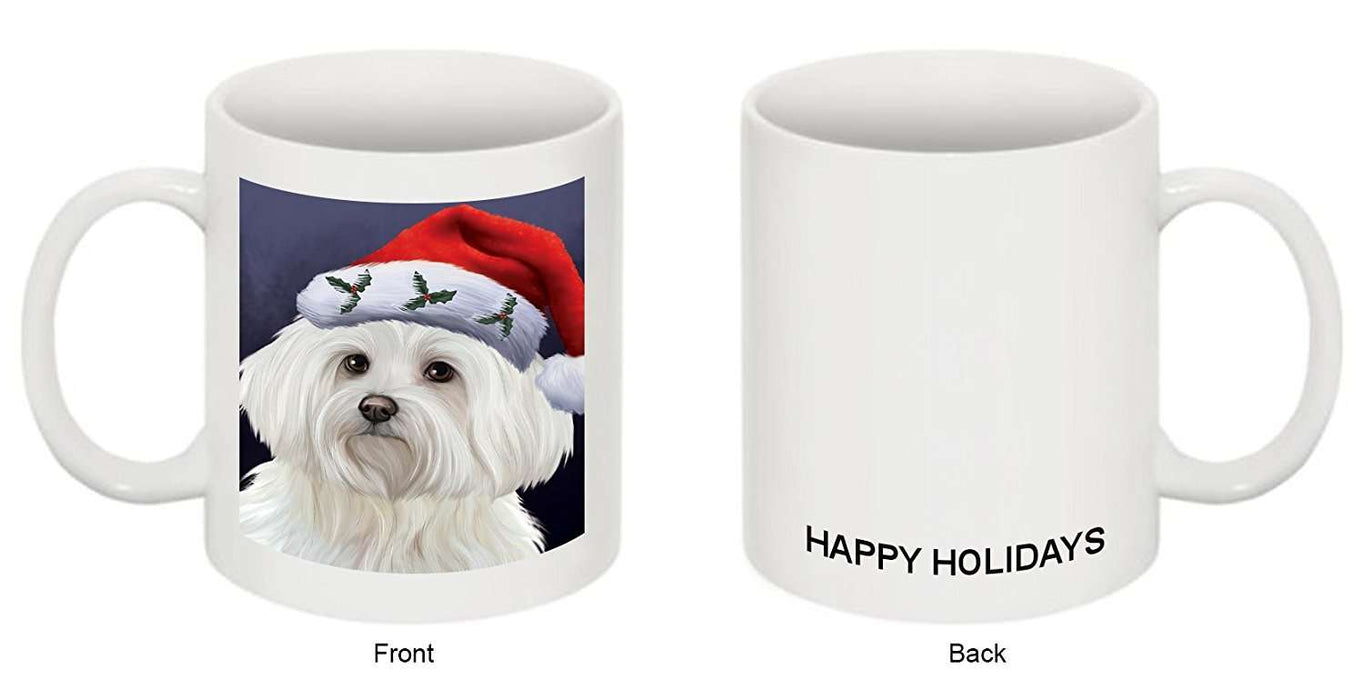 Christmas Maltese Dog Holiday Portrait with Santa Hat Mug